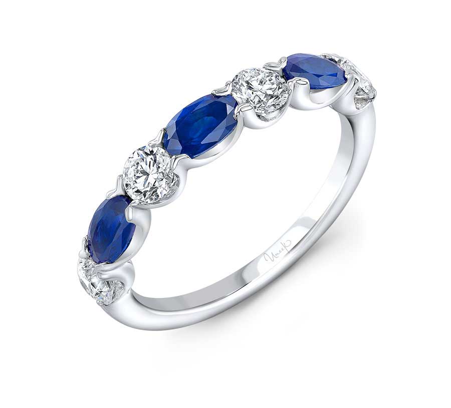 Uneek Jewelry "Classic" Blue Sapphires and Diamond Wedding Band in 14K White Gold
