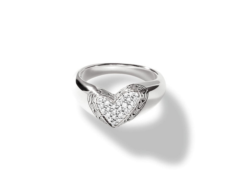 John Hardy Manah Heart Sterling Silver Diamond Signet Ring