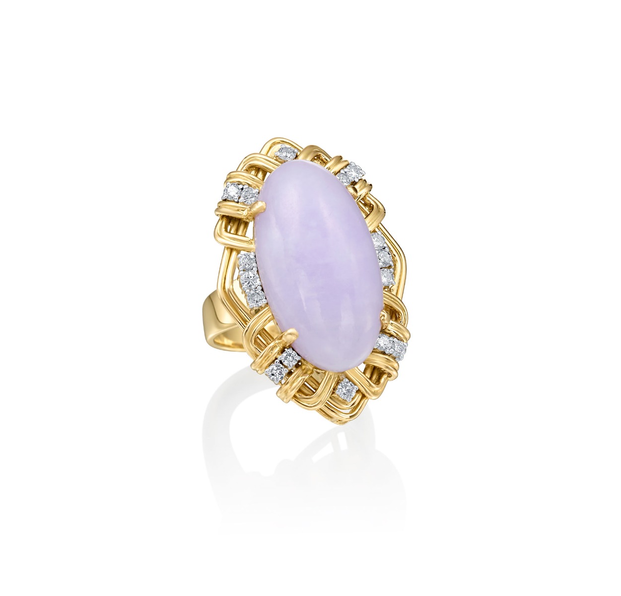 Jade & Diamond Ring in 14kt Yellow Gold