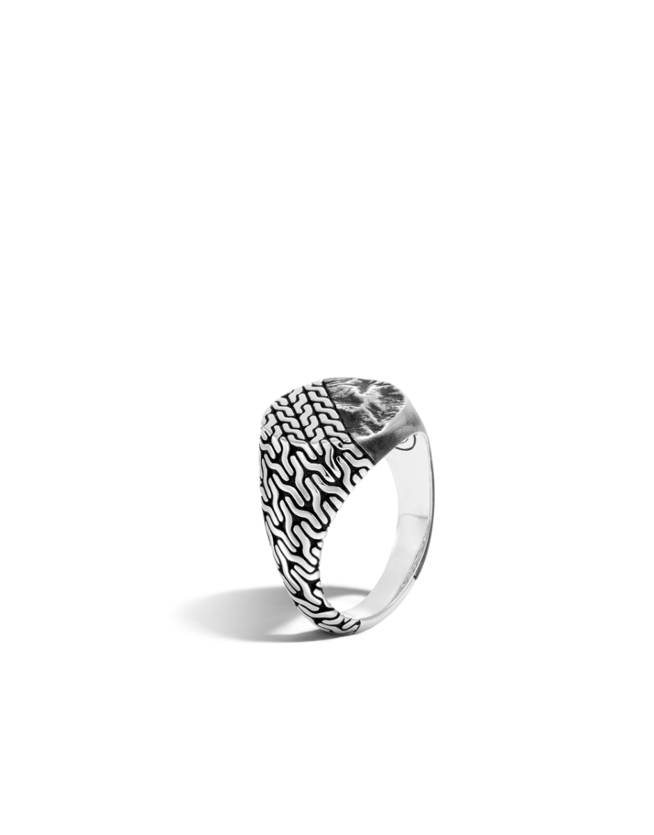 John Hardy "Classic Chain" Silver Reticulated Signet Ring, Size 10