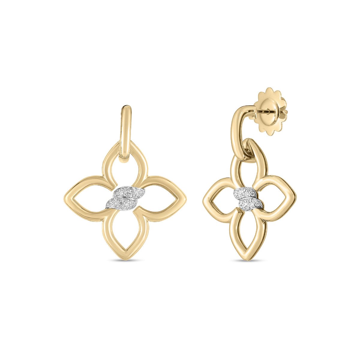 Roberto Coin "Cialoma" 18kt Gold Diamond Flower Earrings