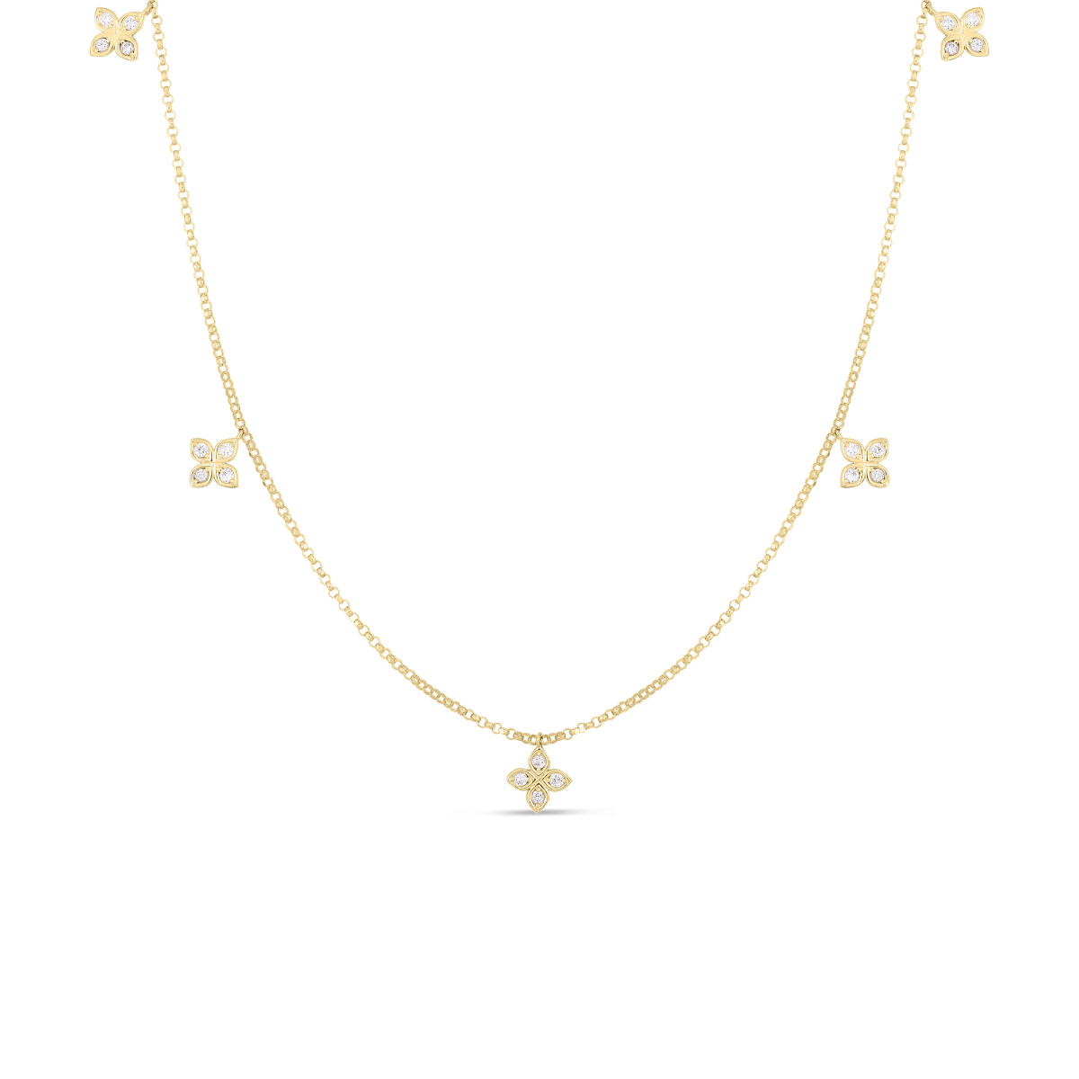 Roberto Coin "Diamonds by the Inch" 18kt Yellow  Gold Necklace with 5 Diamond Stations