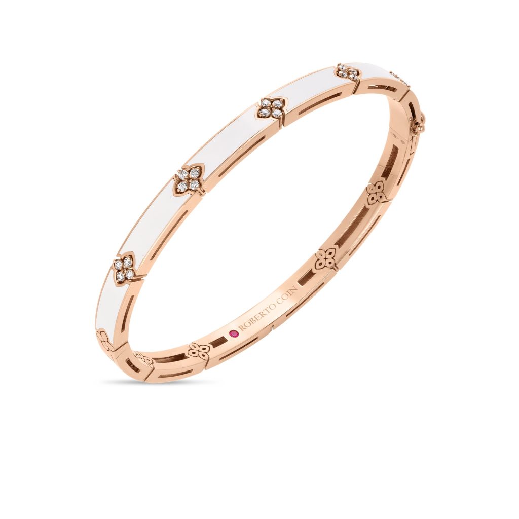 "Love In Verona" 18kt Rose Gold Diamond & Enamel Flower Bangle