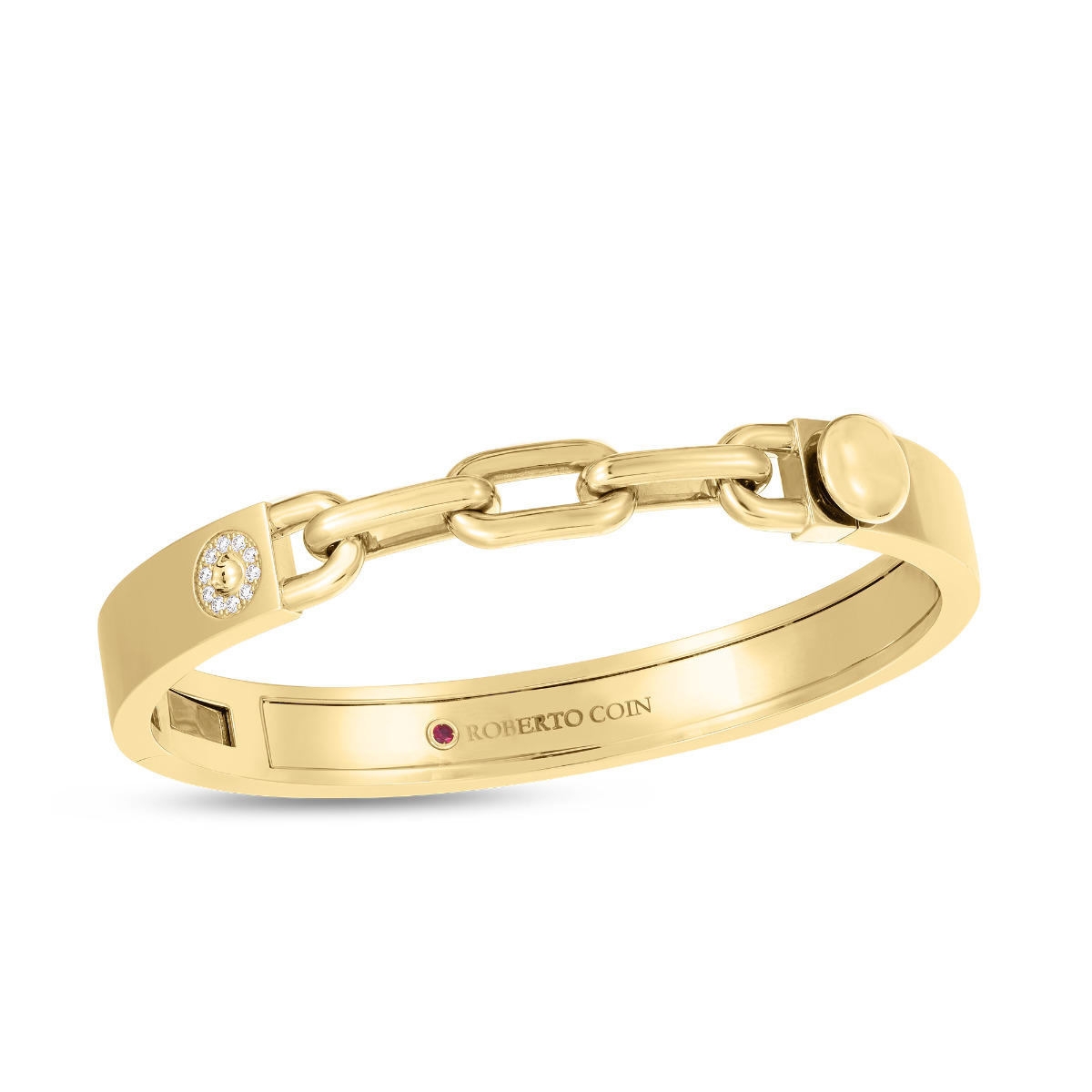 "Navarra" Diamond 3 Link Chain Bangle Bracelet in 18kt Yellow Gold