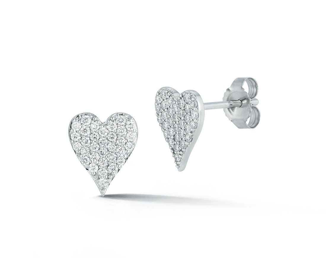 Beny Sofer Diamond Heart Stud Earrings in 14kt White Gold