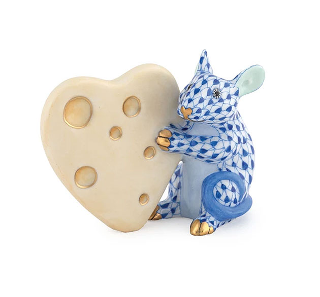 Herend Mouse With Heart Cheese - Sapphire