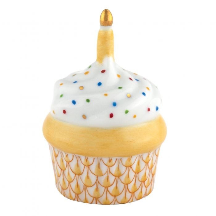 Herend Cupcake With Candle - Butterscotch