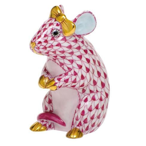 Herend Mouse With Bow - Raspberry