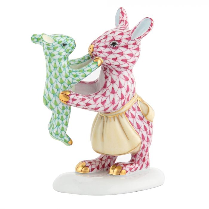 Herend Mother Bunny With Child - Raspberry/Keylime