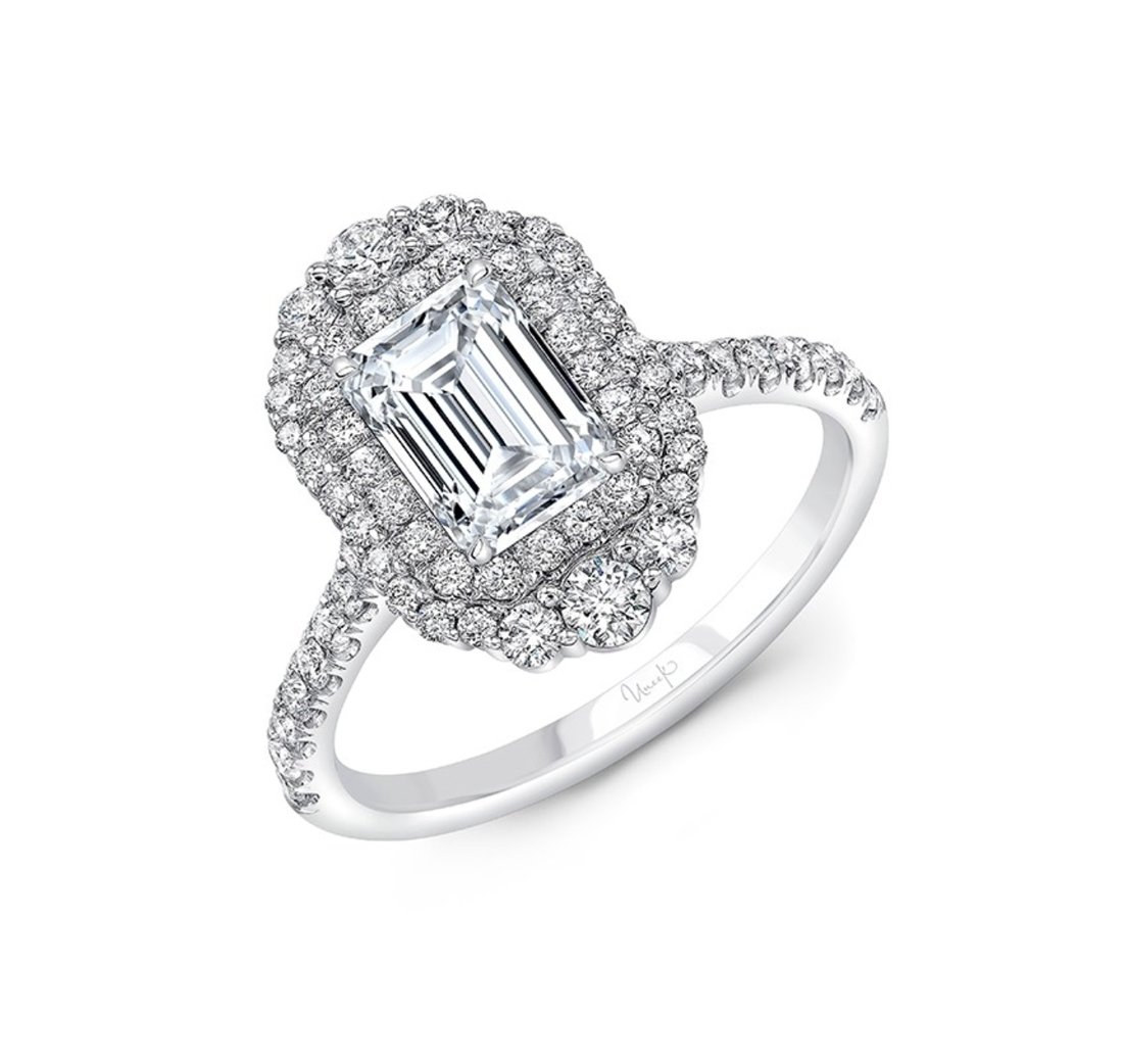 Uneek Emerald Cut Diamond Engagement Ring in 14K White Gold