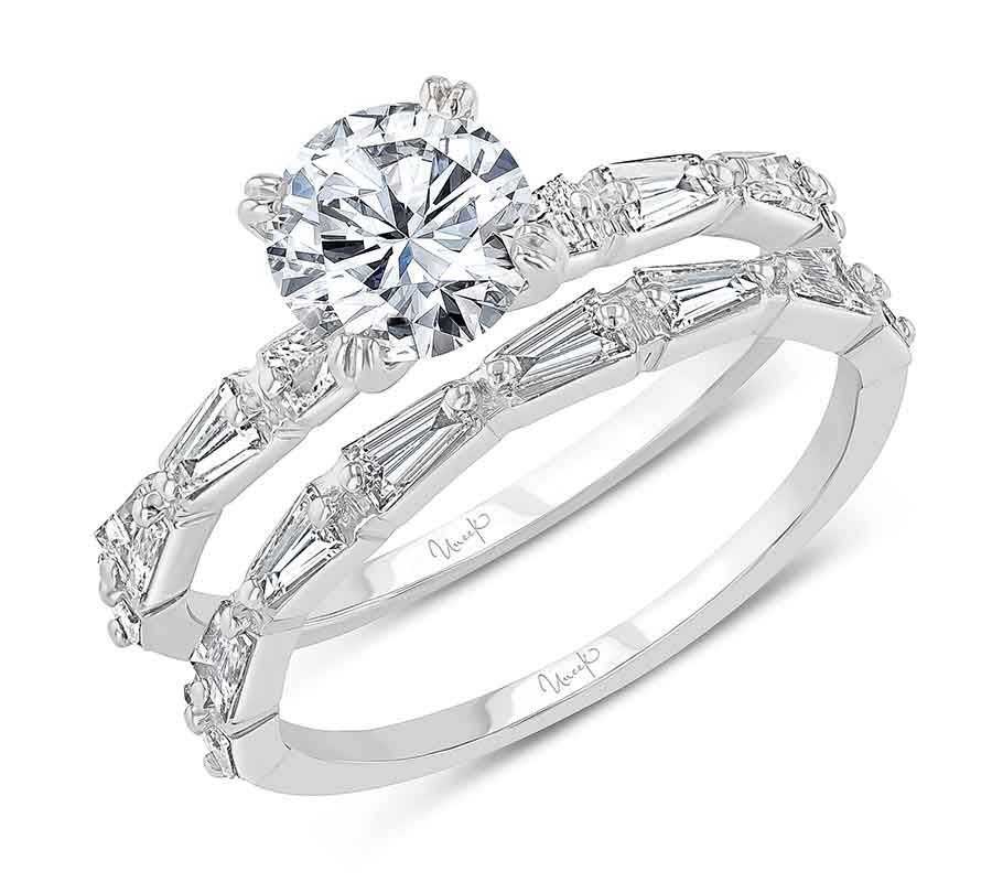 Uneek "Us" Bridal Set with Tapered Baguette Diamond Accents In 14kt White Gold