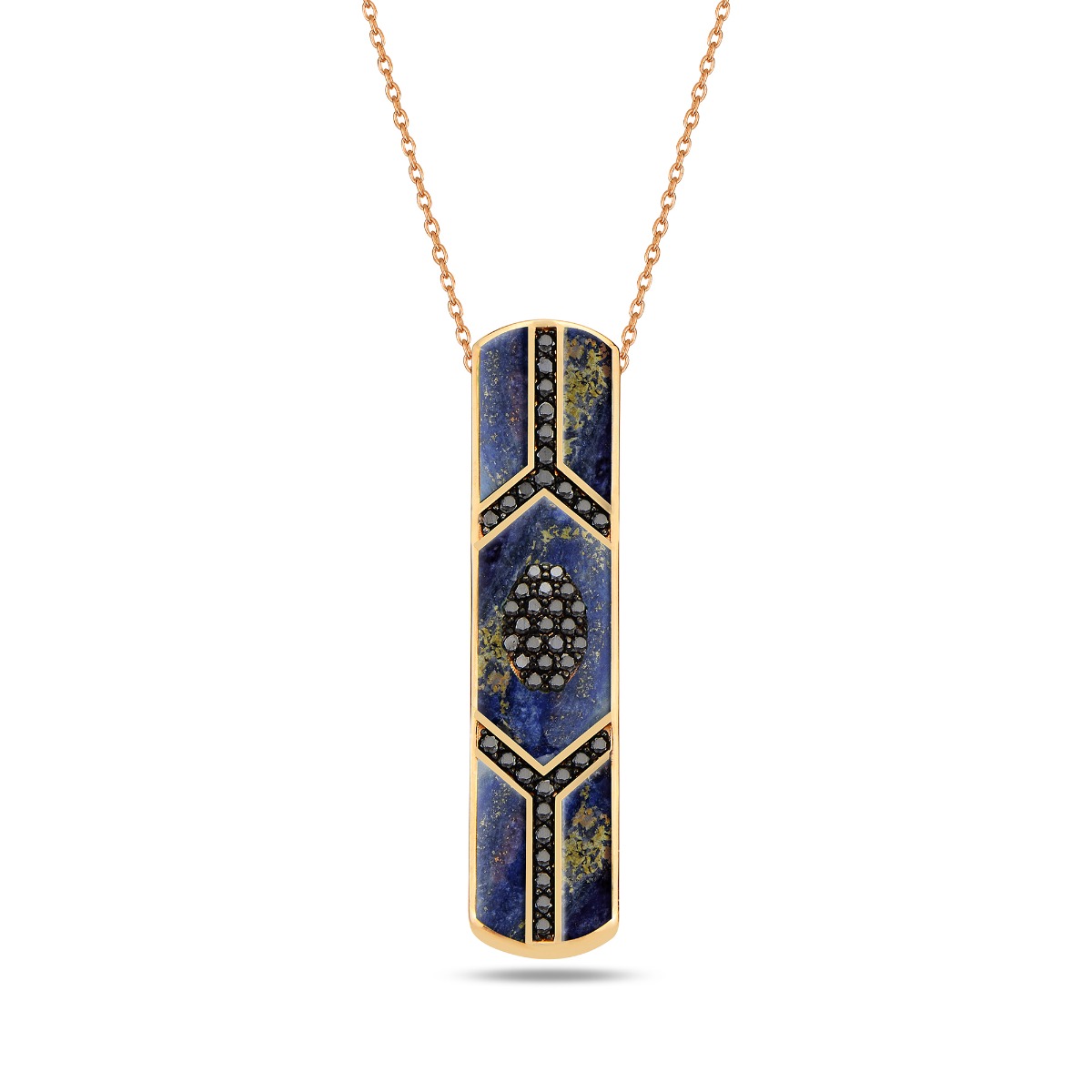 Black Diamond Shield Lapis Enamel Pendant in 18kt Rose Gold