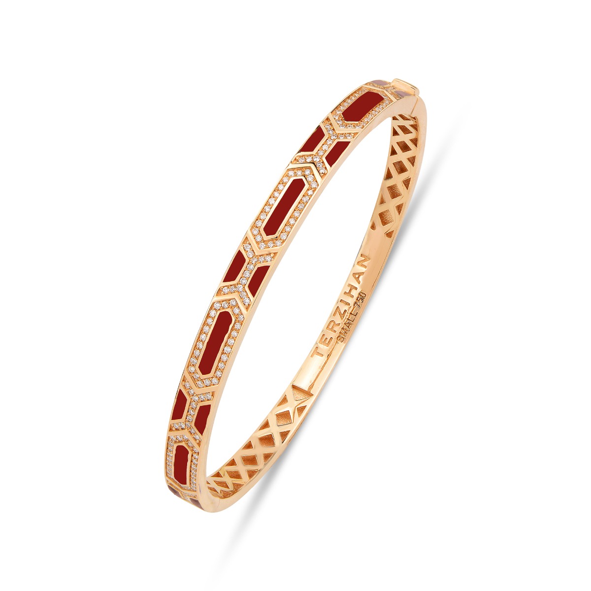 Terzihan 0.50ct Diamond Shield Slim Red Enamel Bracelet in 18K Rose Gold