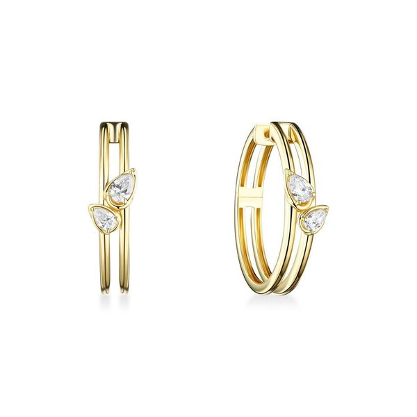 18kt Gold Double Pear Diamond Huggy Hoops