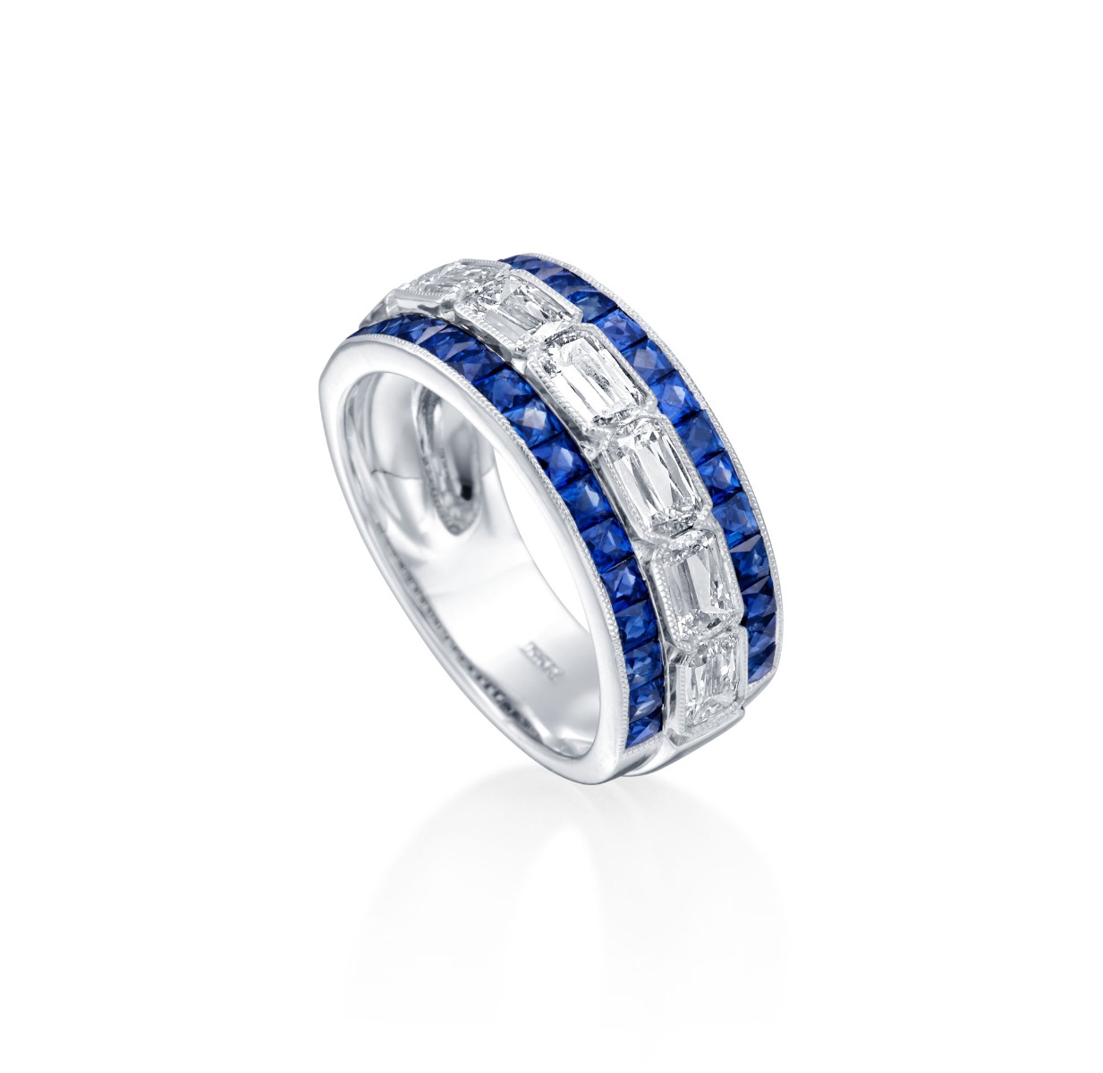 Half Circle Ring with Ashoka Diamonds & Sapphires