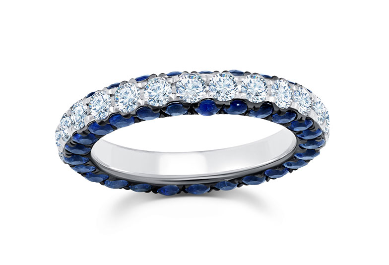 Graziela Gems Blue Sapphire & Diamond 3 Sided Band