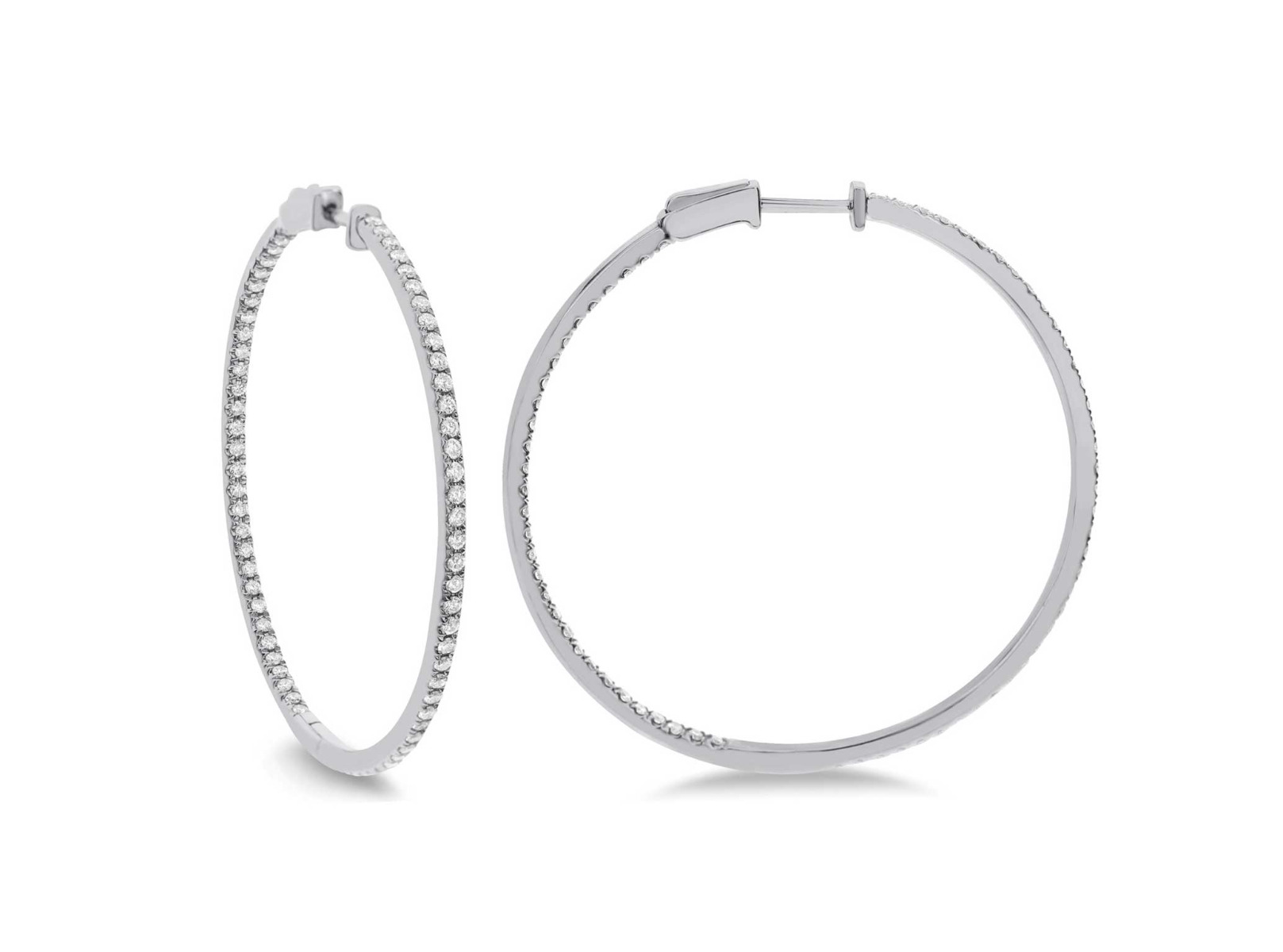 18kt White Gold Hoop Diamond Earrings