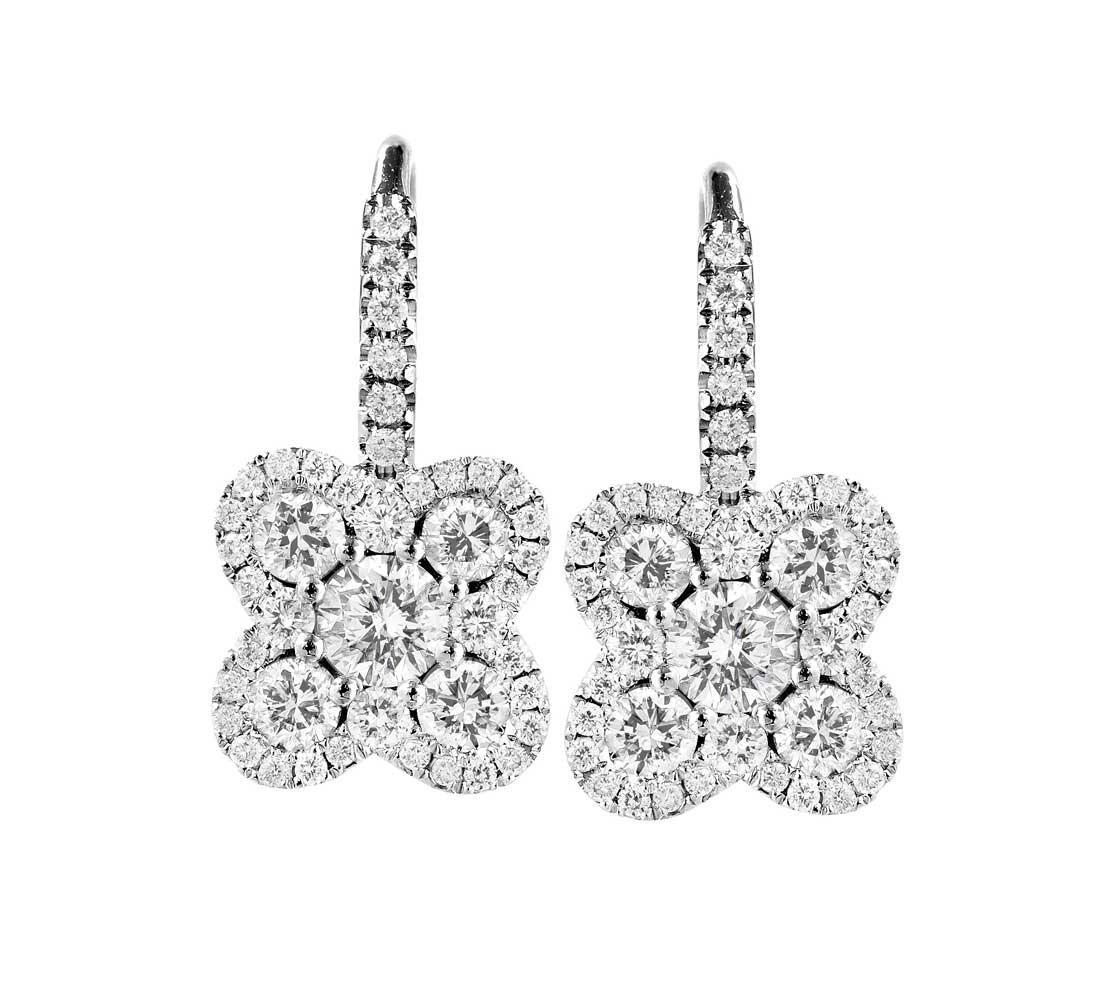 Louis Anthony Jewelers 18kt White Gold Diamond Flower Leverback Earrings