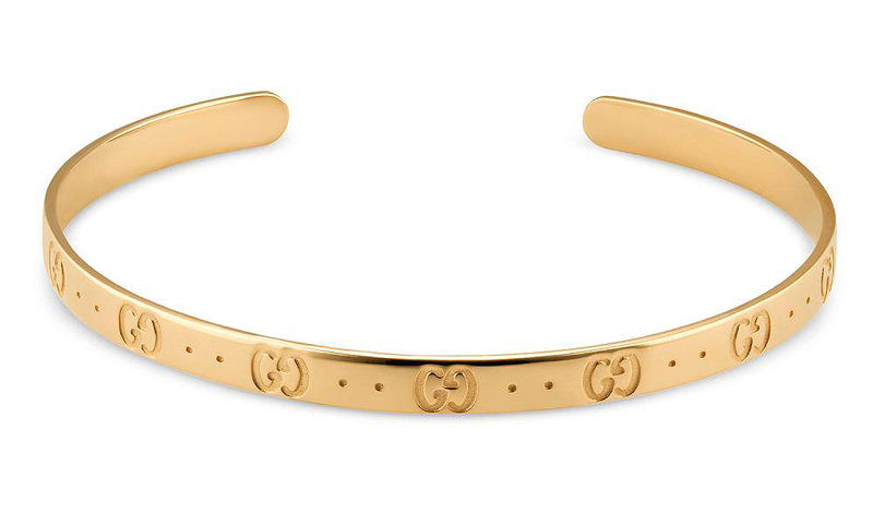 Gucci "Icon" 18kt Yellow Gold Slim GG Motif Bangle Bracelet