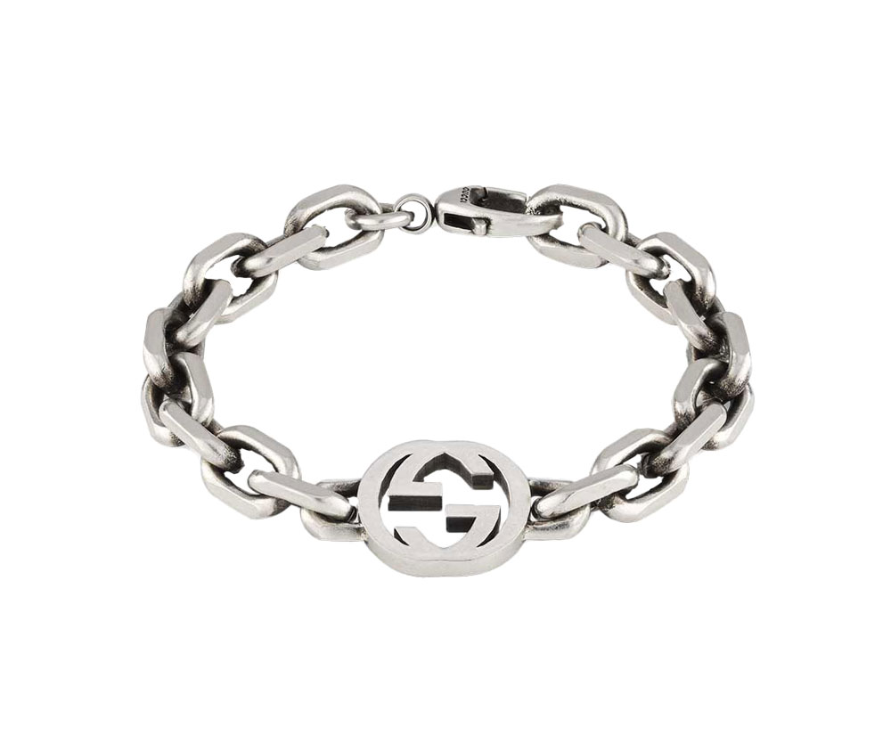"Interlocking G" Semi Shiny Sterling Silver Bracelet 
