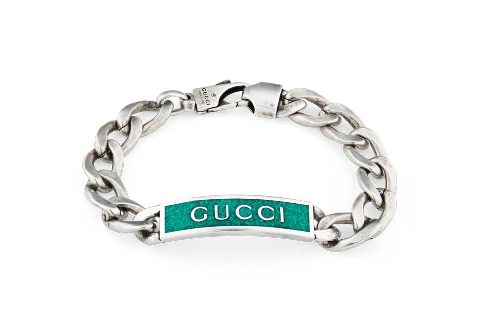 Gucci Turquoise Enamel  Sterling Silver Bracelet With Gucci Logo
