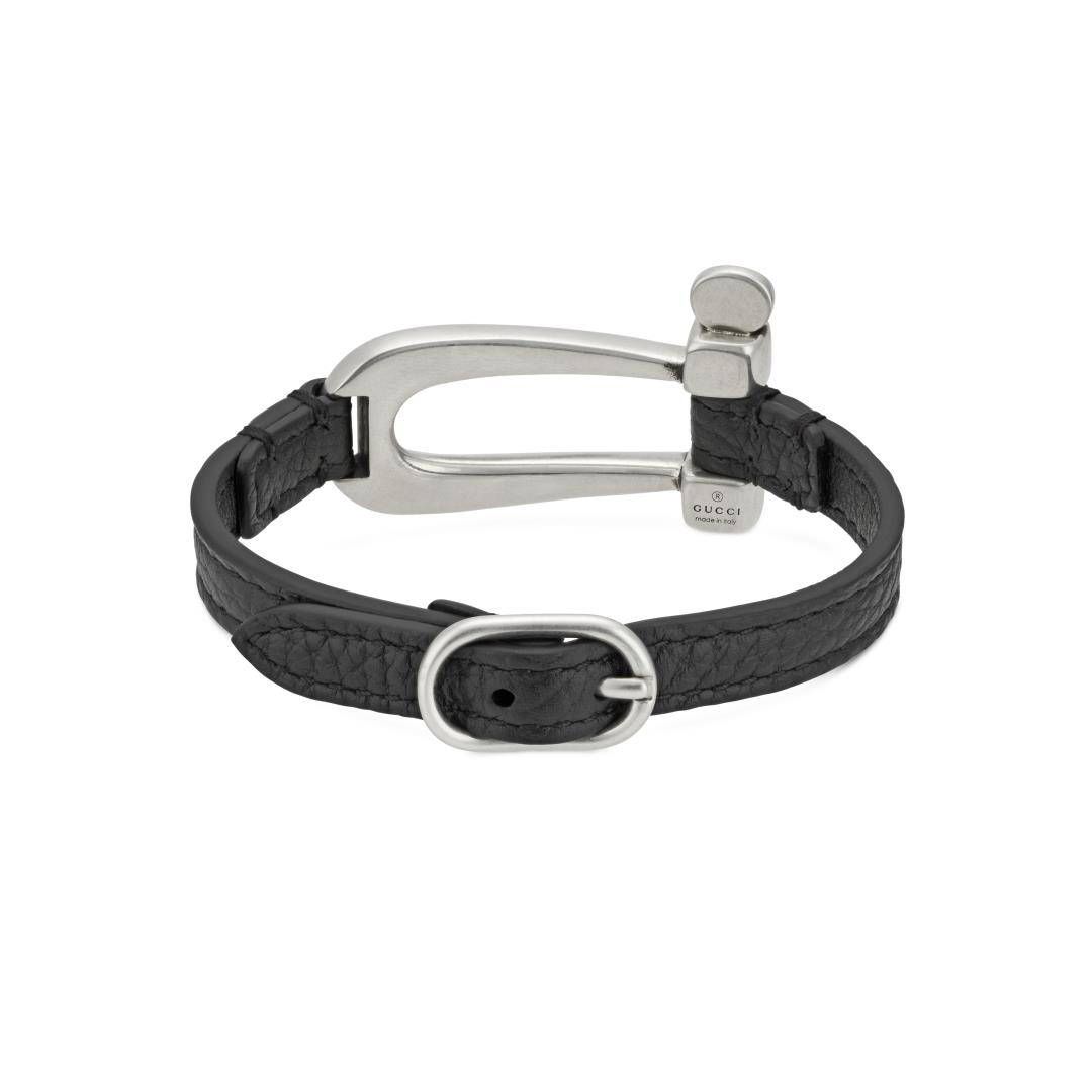 Black Leather Bracelet With Stirrup Detail