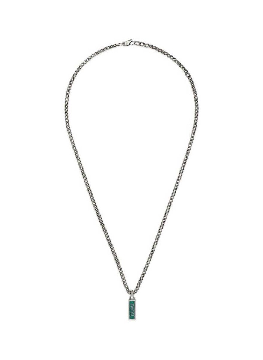 Gucci Turquoise Enamel  Pendant Necklace With Gucci Logo