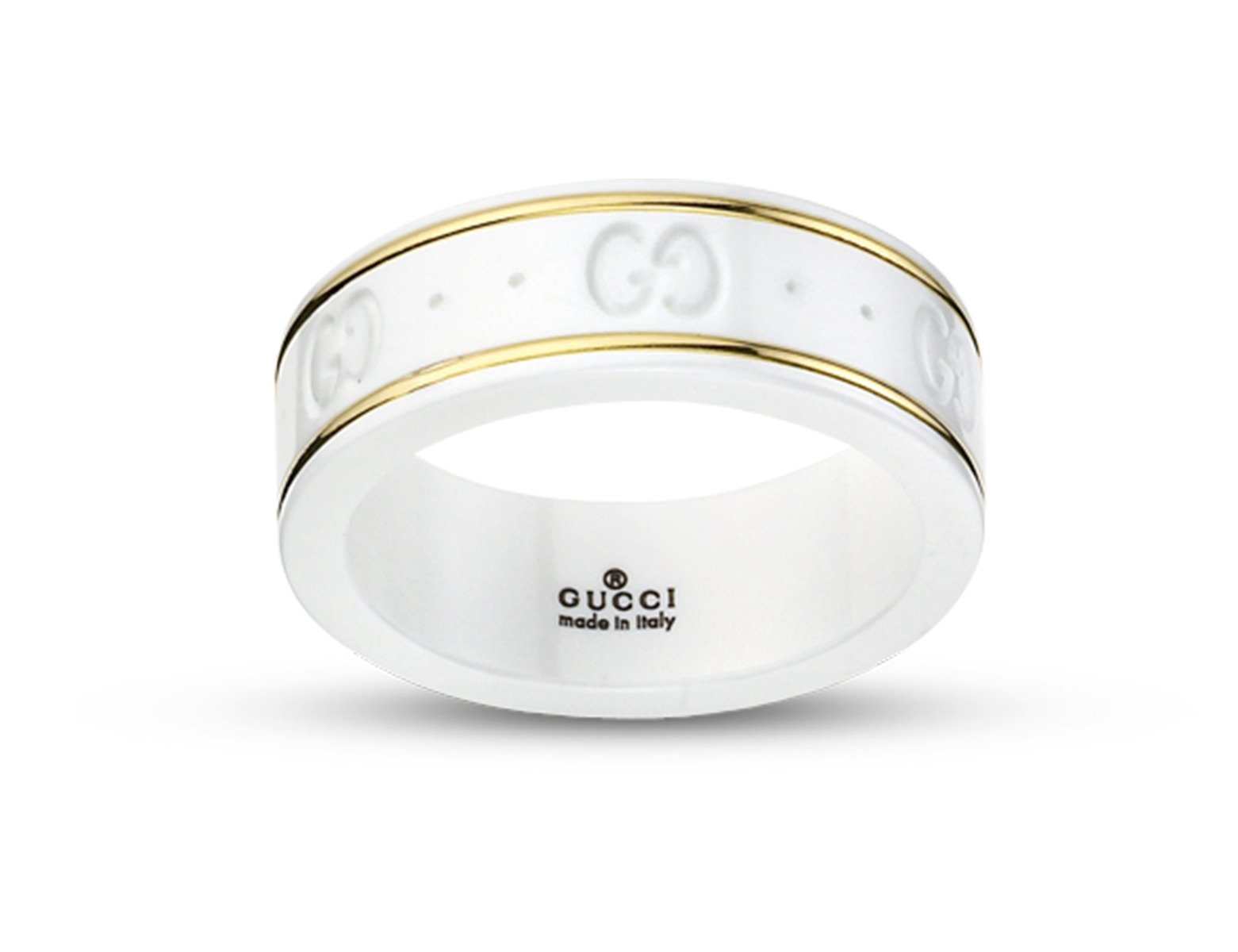 Gucci "Icon" 18kt Yellow Gold  Thin Band With White Zirconia, Size 6.5