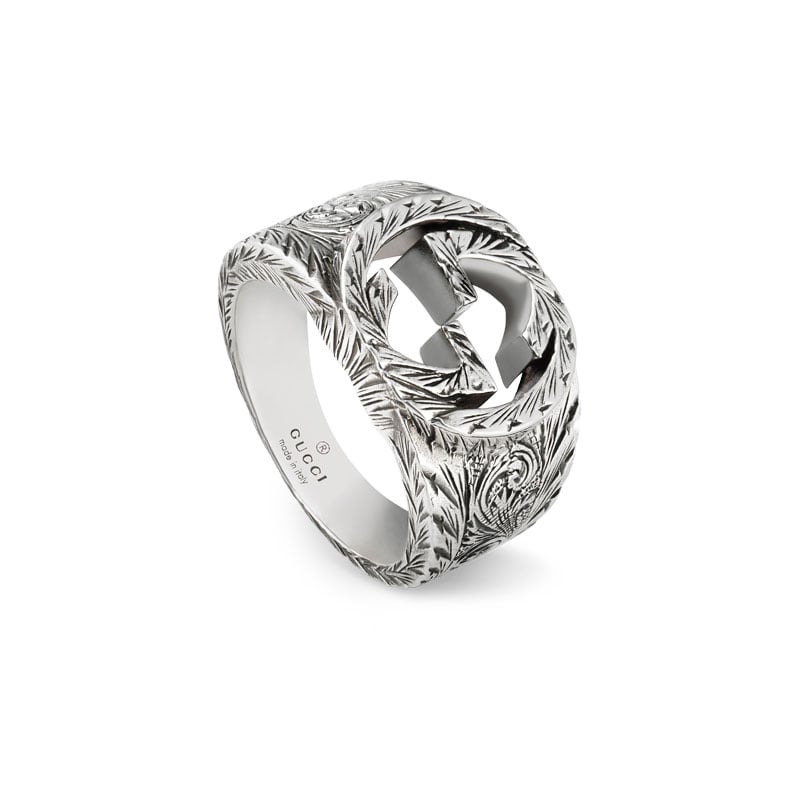 Gucci Sterling Silver Textured Interlocking G Ring
