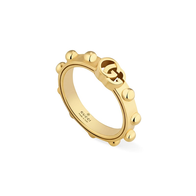 Gucci "GG Running" 18kt Yellow Gold Studded Ring