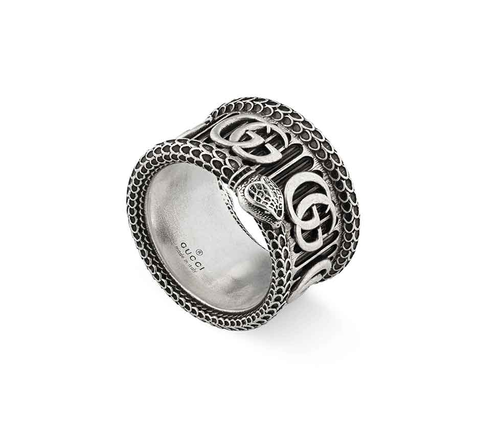 Gucci "GG Marmont" Sterling Silver Ring With Snake Motif
