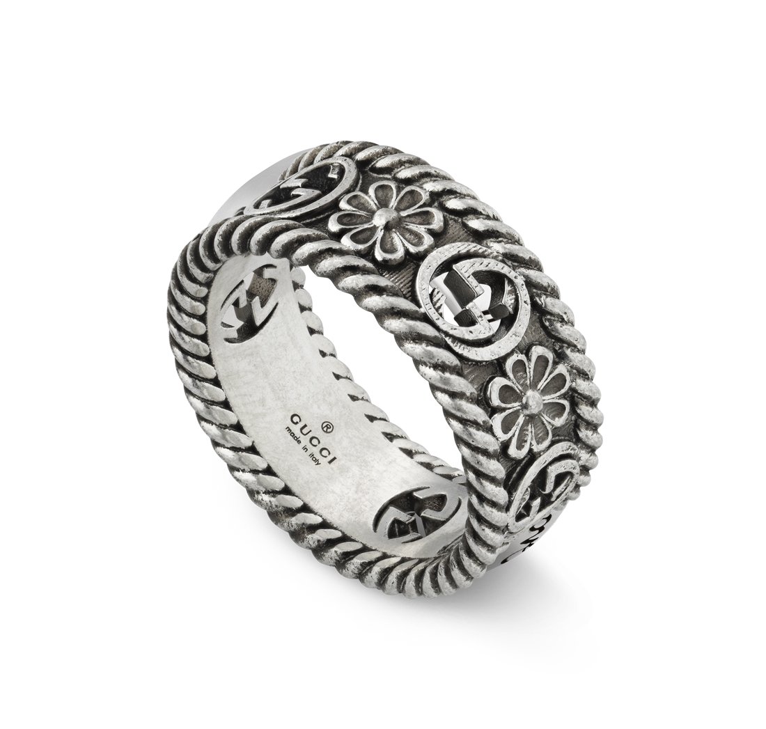 Gucci "Interlocking G" Sterling Silver Ring, Size 6.5