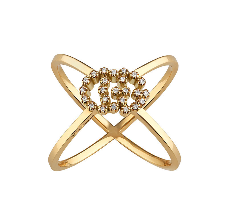 Gucci "GG Running" 18kt Yellow Gold Diamond Women's X Ring 