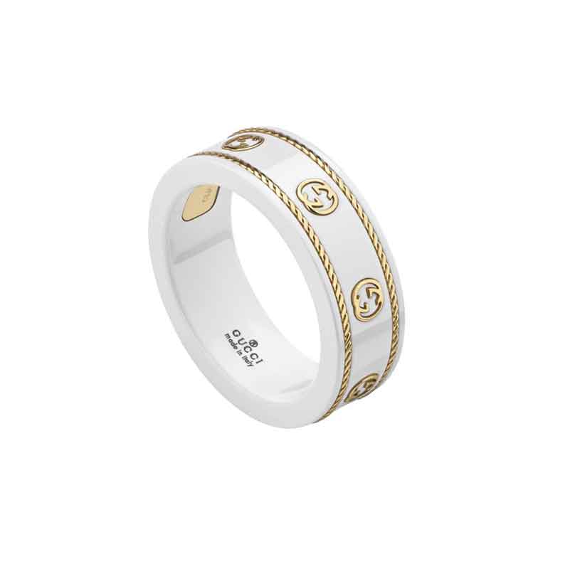 Gucci "Icon" 18kt Yellow Gold  Ring With White Zirconia (8.5)
