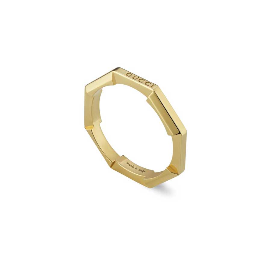 Gucci "Link to Love" 18kt Yellow Gold Mirrored Women's Ring, Size 6.5