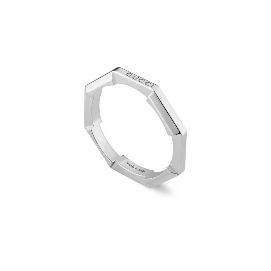 Gucci "Link to Love" 18kt White Gold Mirrored Women's Ring, Size 5.75