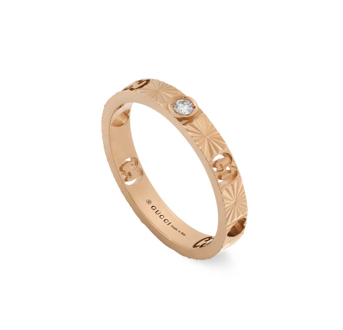 Gucci "Icon" 18kt Rose Gold  Ring With Diamond, Size 5.75