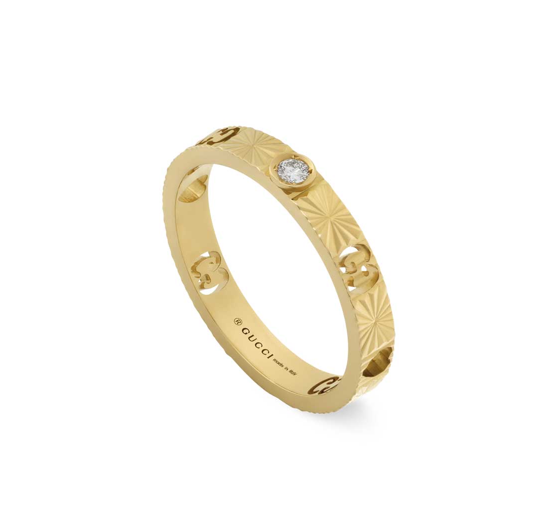 Gucci "Icon" 18kt Yellow Gold  Ring With Diamond, Size 5.75