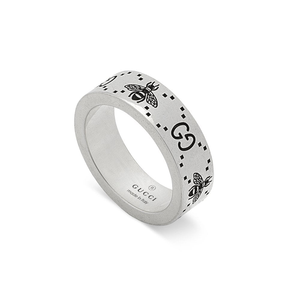 "Gucci Signature" Sterling Silver 6mm Bee Ring, Size 5.75