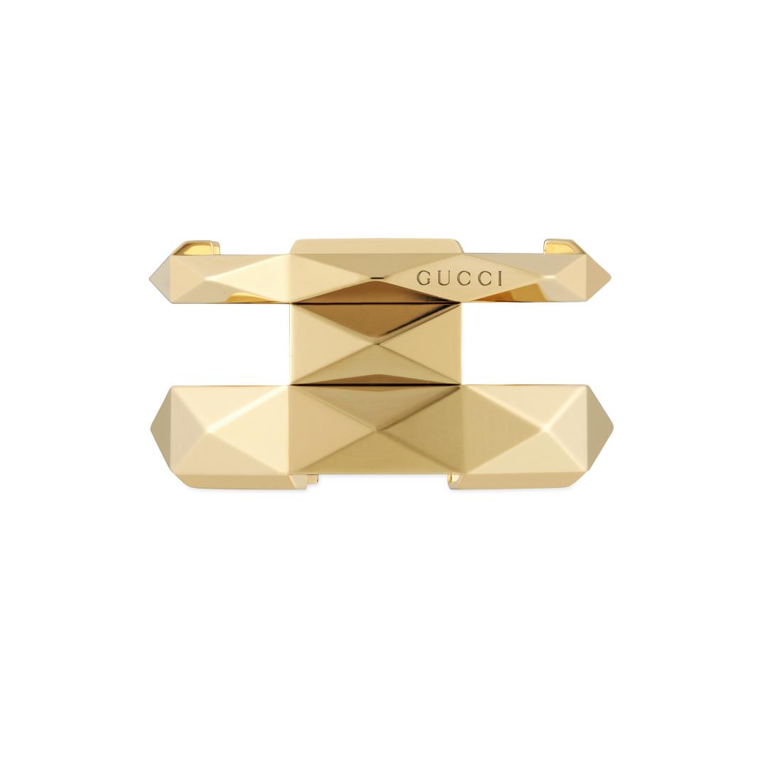 "Link to Love" 18kt Yellow Gold Geometric Studded Double Ring (7.5)