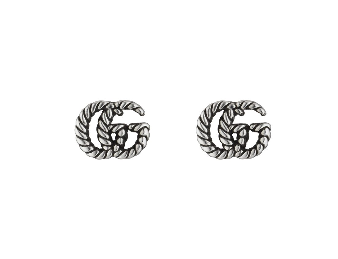 Gucci "GG Marmont" Sterling Silver Double G Stud Earrings