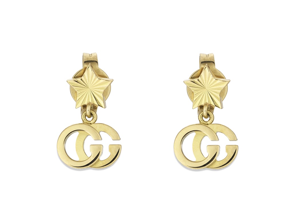 "Running G" 18kt Yellow Gold Star Drop Earrings