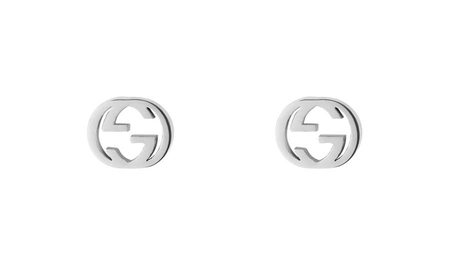 "Interlocking G" 18k White Gold Stud Earrings