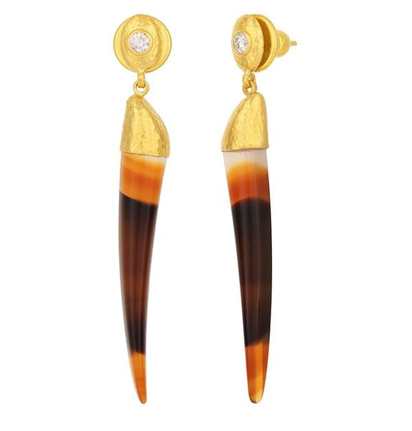 Glint gold agate long drop earrings in 22k and 24k gold with 0.22 ct. t.w. diamonds