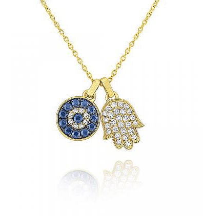 KC Designs Sapphire and Diamond Evil Eye and Hamsa Necklace