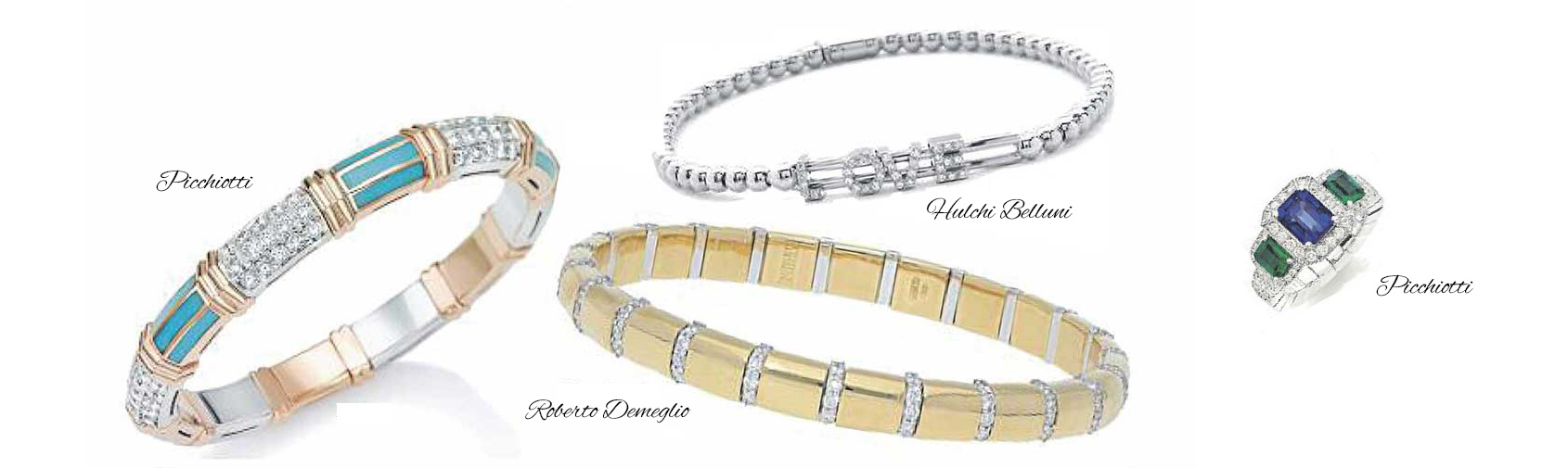 Picchiotti, Roberto Demeglio, and Hulchi Belluni luxury stretch bracelets